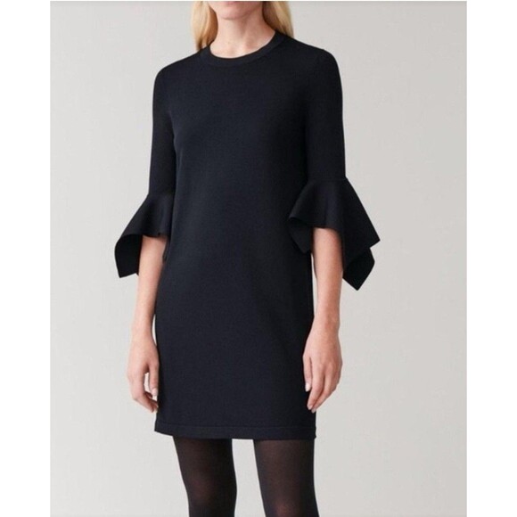 COS Knit Dress Draped Sleeves Mini Navy-S - Picture 1 of 14